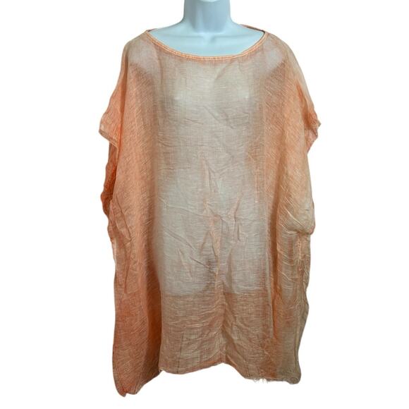 Eileen Fisher Linen Blend Peach Poncho Top One Size Raw Edge Layer Blouse New - Picture 7 of 9